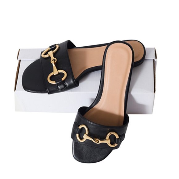 Shoes - Comfy Black Horsebit Slide Sandals